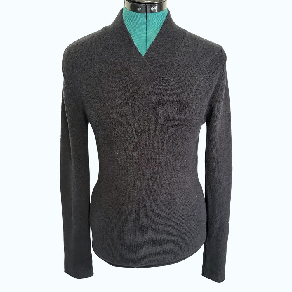 prAna Sweater V-Neck Textured‎ Knit Pullover Small Black Gorpcore Minimalist